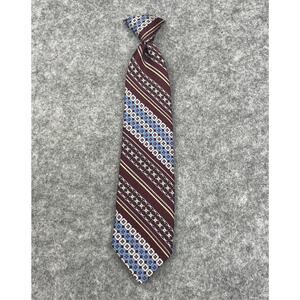 Par Excellence Mens Tie Clip On Dark Red Blue Gray Polyester Geometric 18”